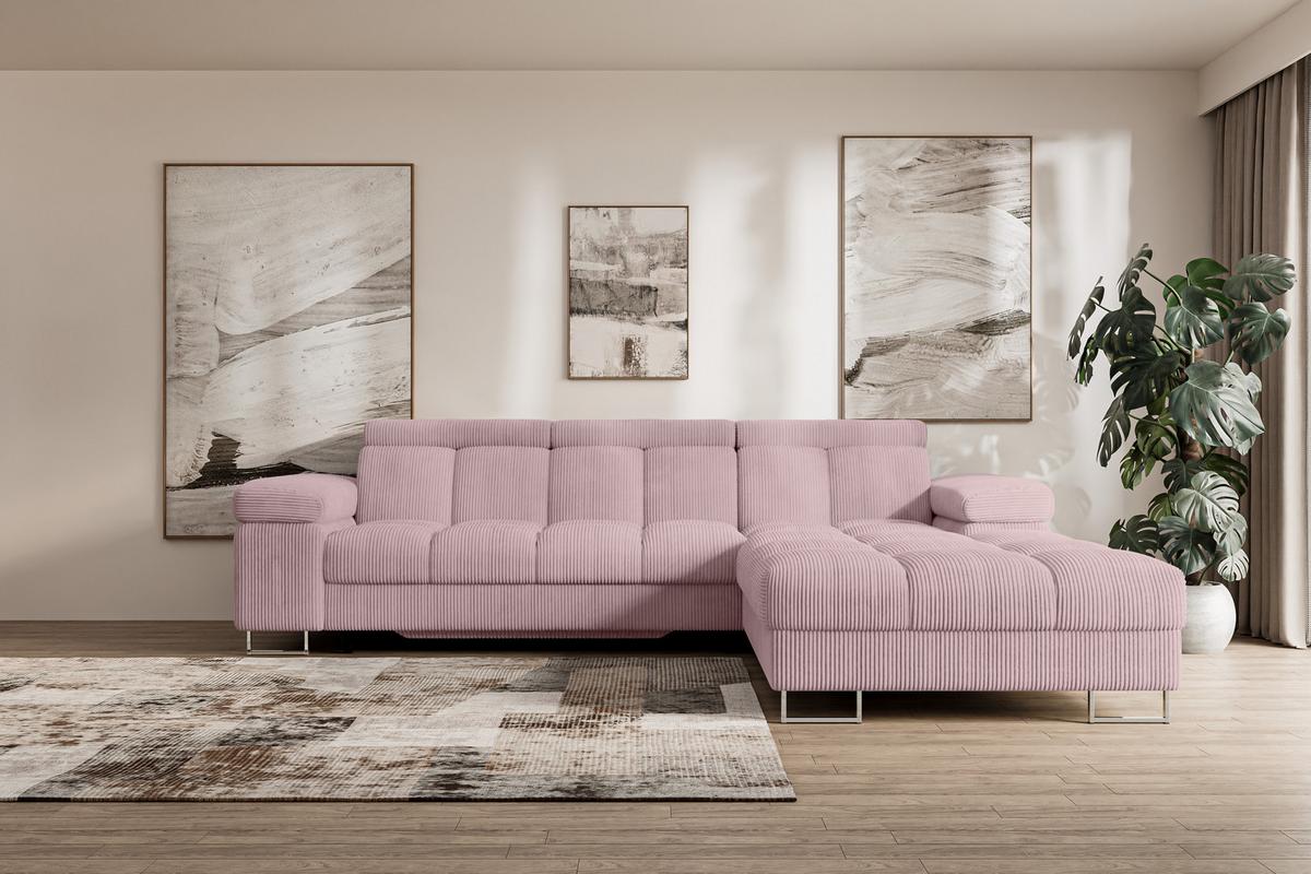 ECKSOFA mit Schlaffunktion Ottomane Rechts COMA L 271x203x79 Rosa Cord - Rosa, Holzwerkstoff/Textil (203/271cm) - ALTDECOR