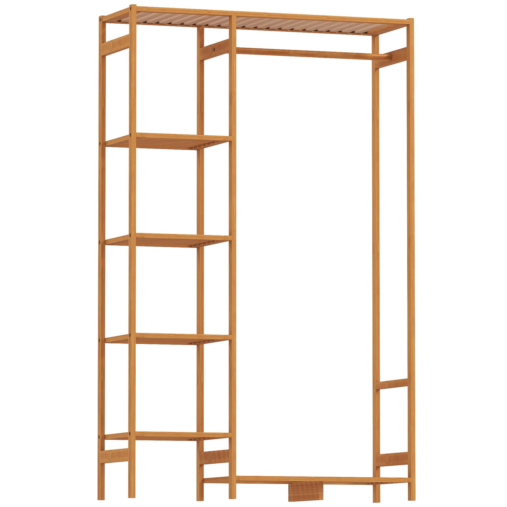 KLEIDERSTÄNDER Garderobenständer mit Kleiderstange, Schuhablag, Regal, Garderobe - Naturfarben, Holzwerkstoff (30/145/90cm) - HOMCOM