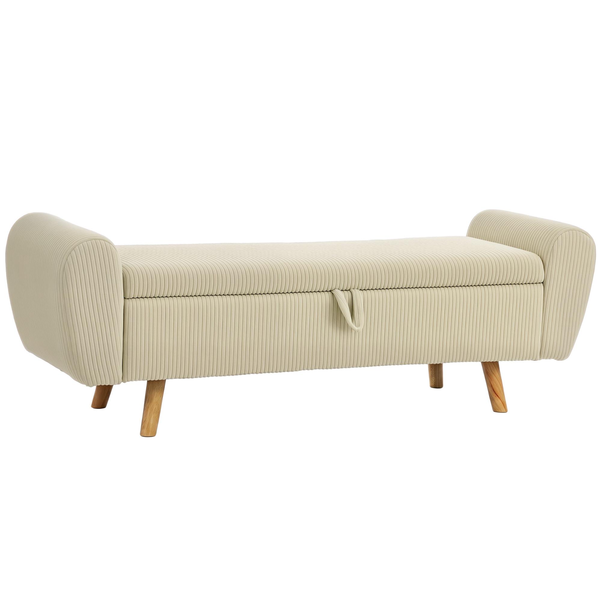TRUHENBANK Polyester Gummibaumholz Beige - Beige, Holz/Textil (45/51/150cm) - HOMCOM