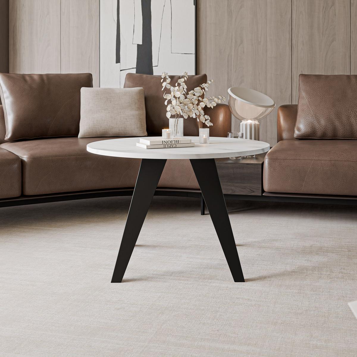 COUCHTISCH FERRO 75/50 cm runden, Schwarz / Marmor Bianco - Perlmutt/Schwarz, Metall (75/75/50cm) - Idohome
