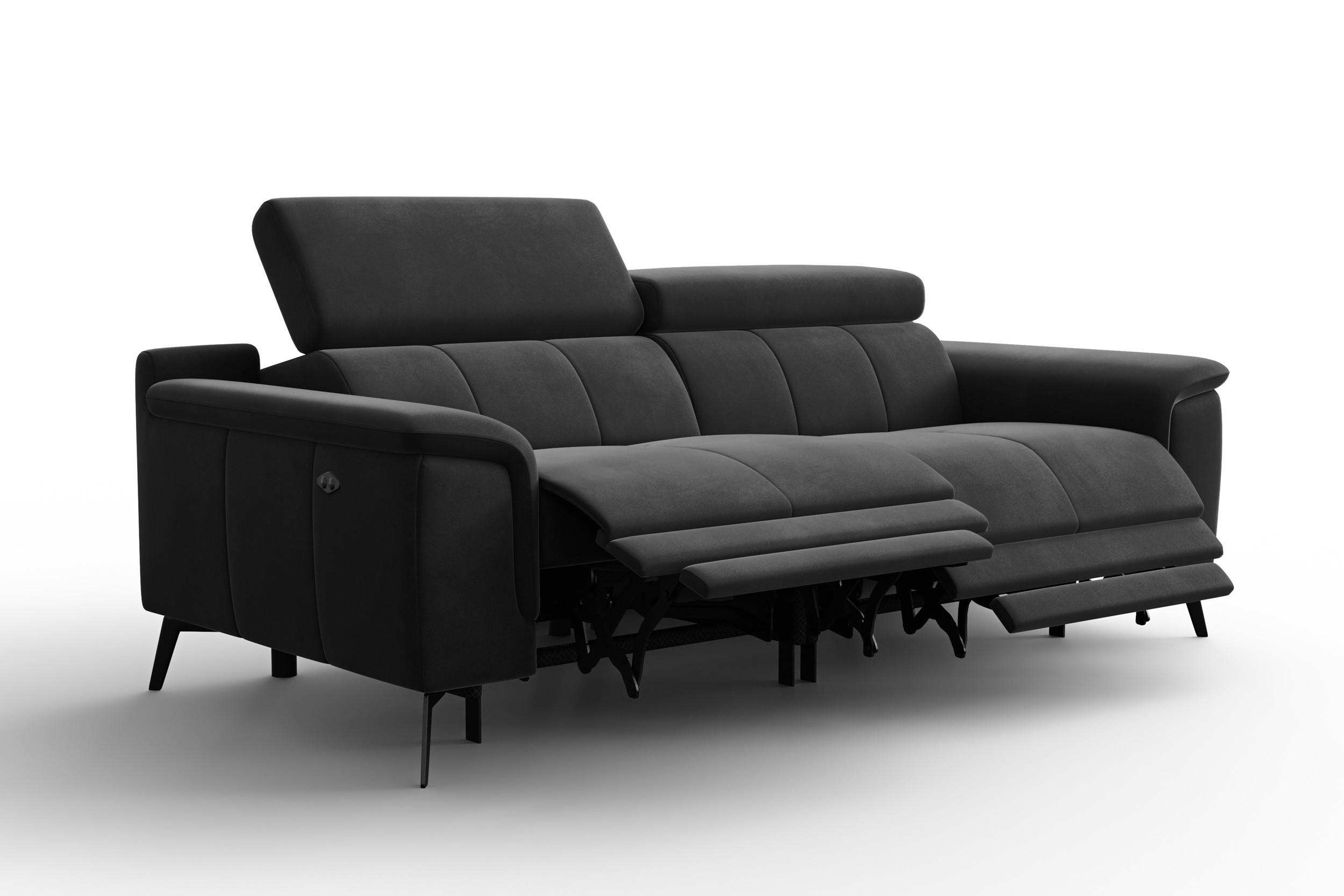 SOFA RELAX FIERO 3-Sitzer, Schwarzer Veloursstoff - Schwarz, Holz/Textil (212/82/103cm) - Courtois Laville