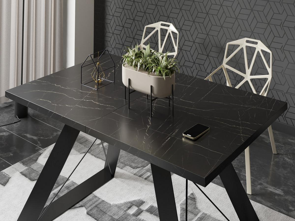 ESSTISCH Colter rechteckig ausziehbar, Marmor Schwarz 140-240/80/76 cm - Anthrazit/Schwarz, Holzwerkstoff/Metall (80/240/76cm) - WFL GROUP