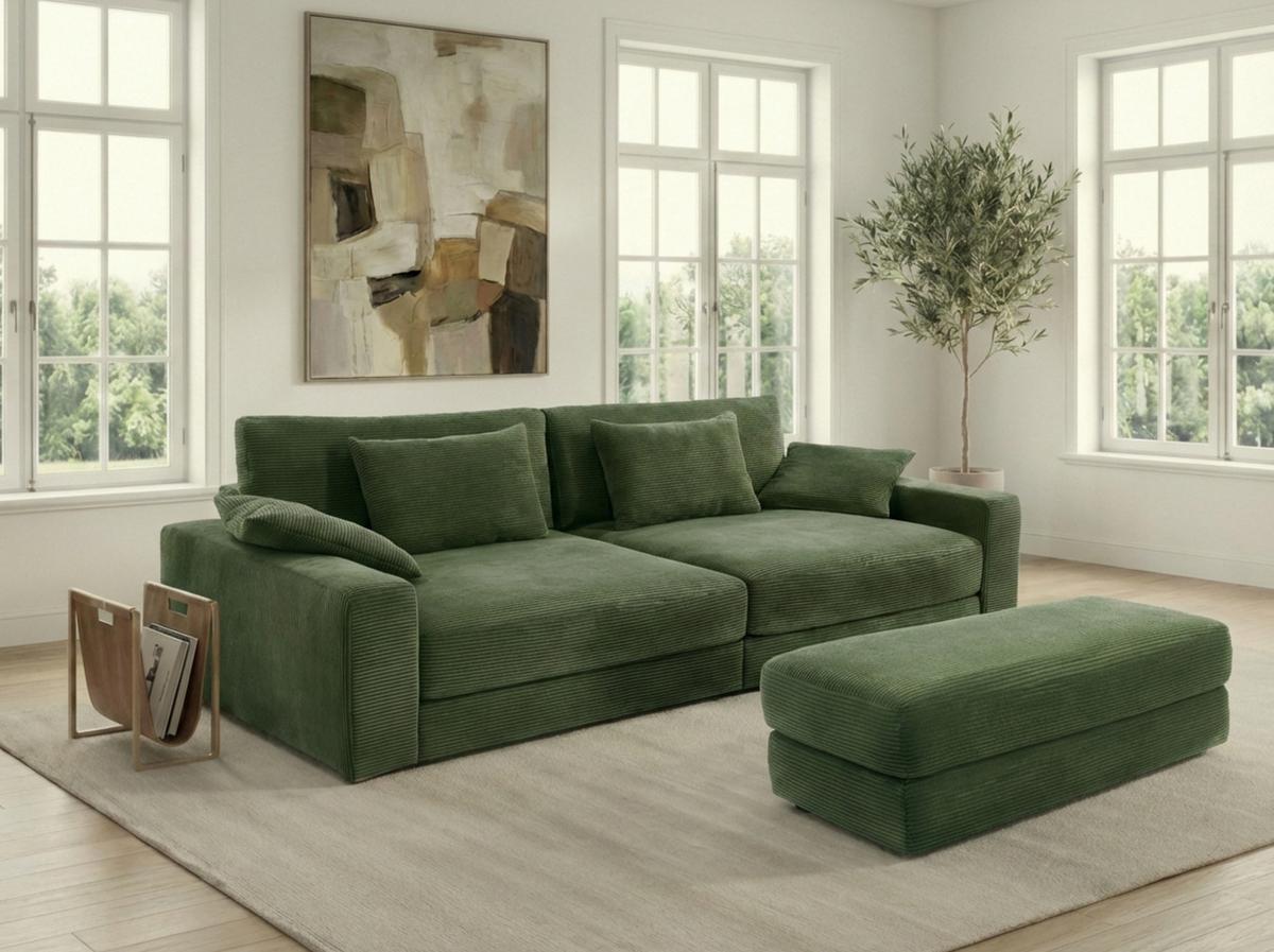 POLSTERHOCKER Federkern B124/T60/H40 cm Cord-Bezug Grün / 15256 - Schwarz/Grün, Kunststoff/Textil (124/40/60cm) - luma-home