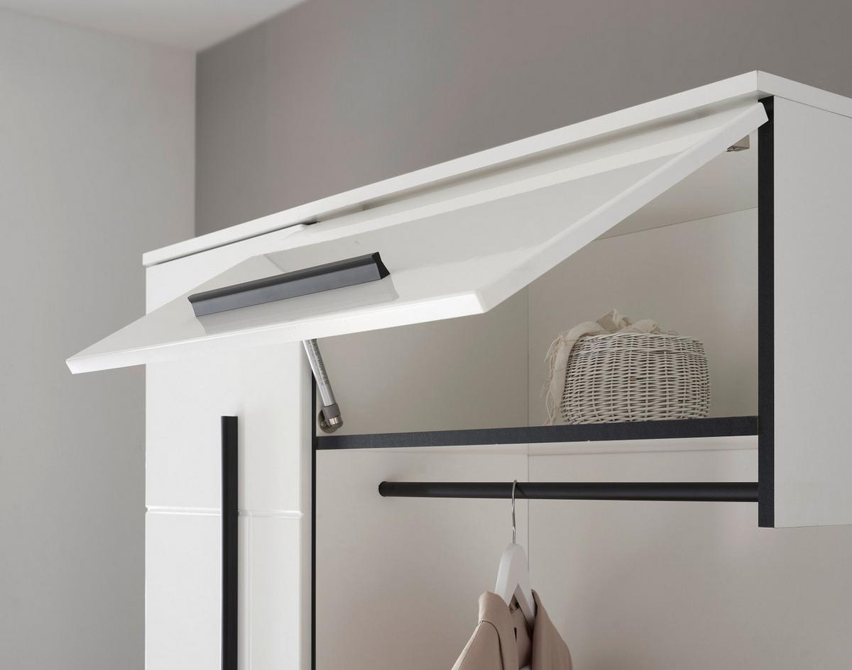 GARDEROBEN-SET weiß Hochglanz 4-teilig 200 cm, Flurgarderobe mit viel Stauraum - Dunkelgrau/Weiß Hochglanz, Glas/Holzwerkstoff (201/200/39cm) - Furn.Design