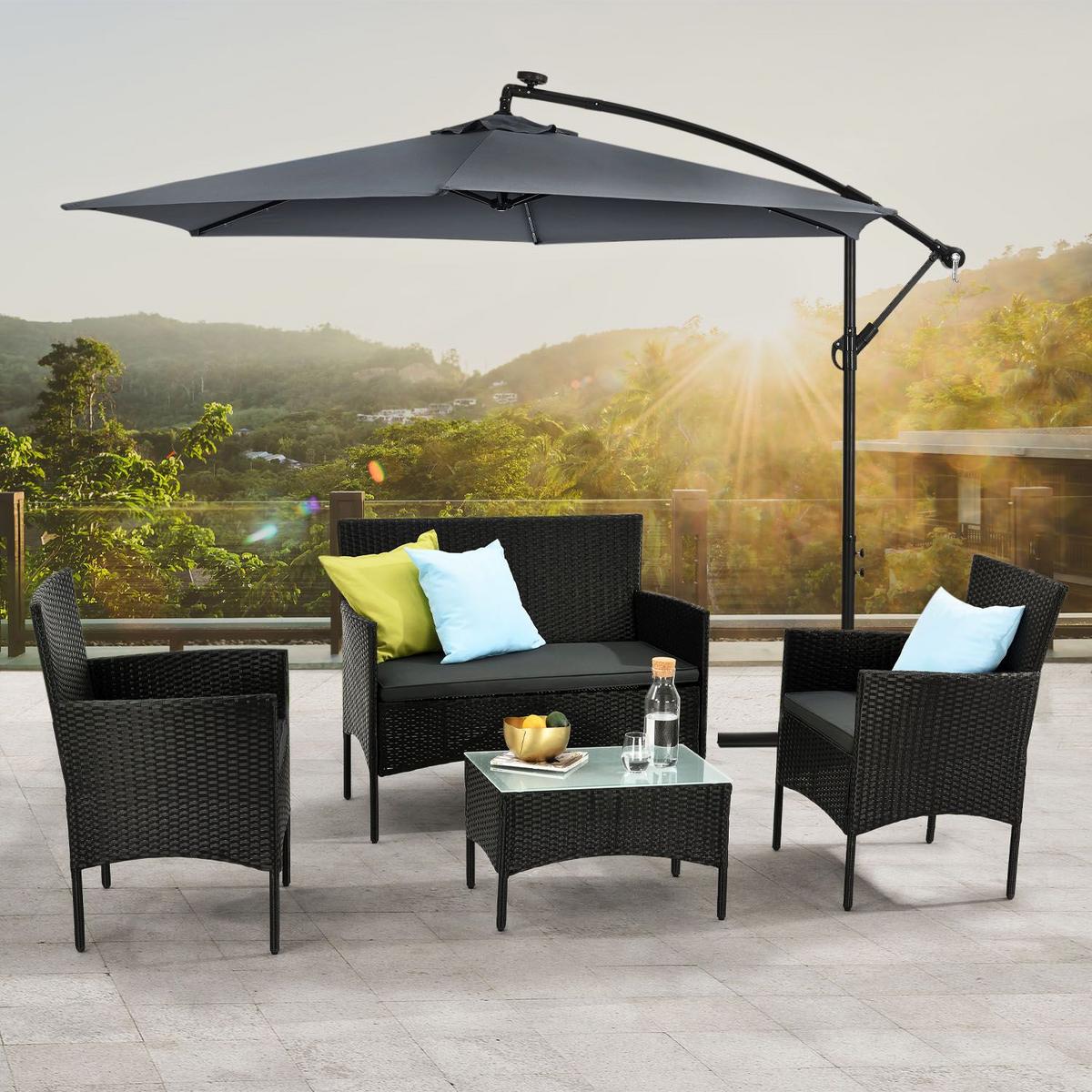 GARTENSET Fort Myers schwarz / dunkelgrau inkl. Abdeckung - Dunkelgrau/Schwarz, Kunststoff/Metall - Juskys