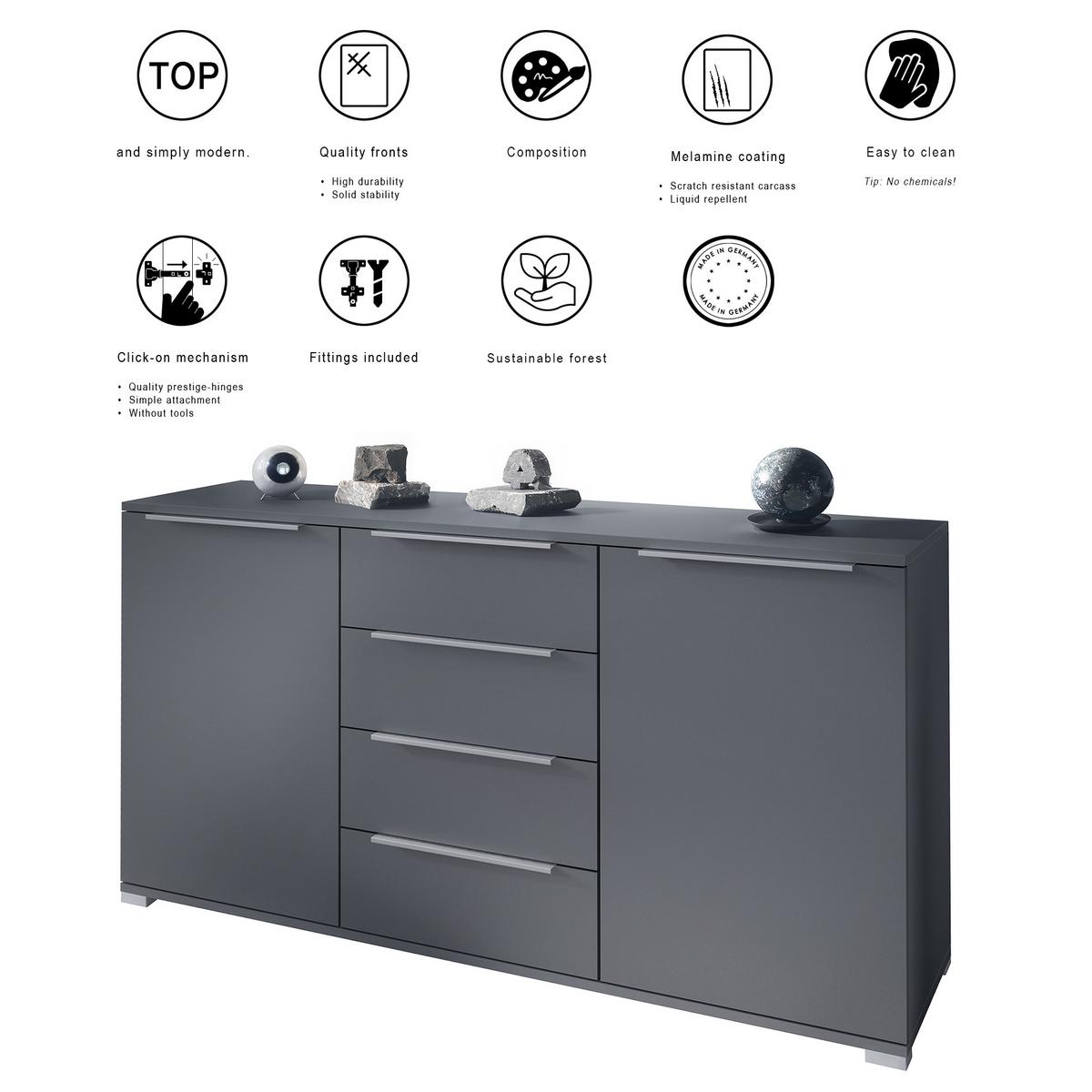 SIDEBOARD Linio Eiche Evoke - Eiche San Remo, Holzwerkstoff (138.5/75.5/35cm) - Vladon
