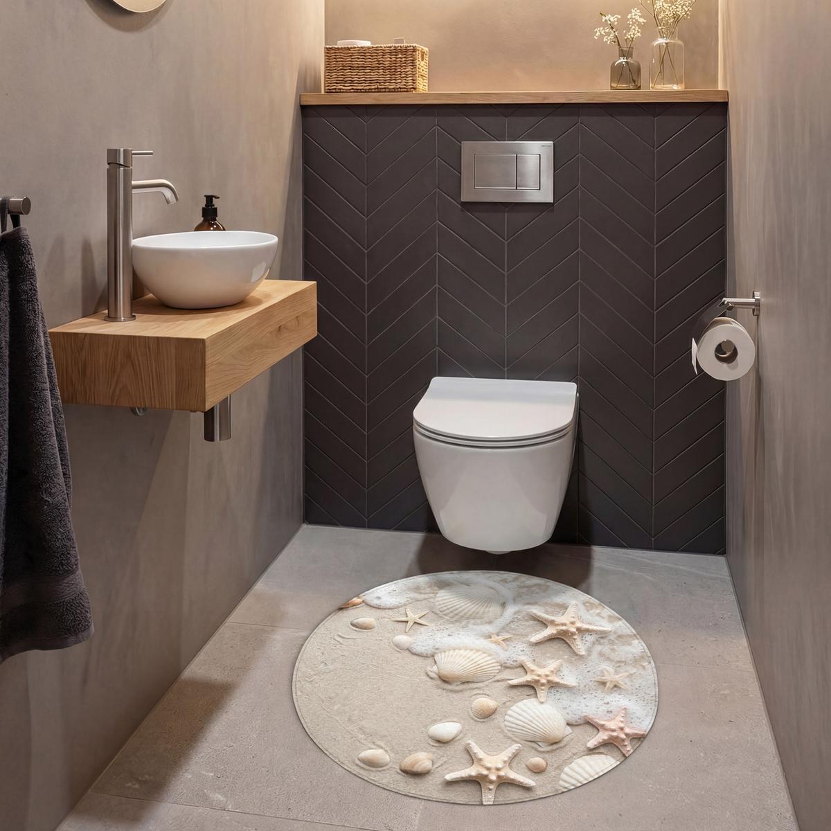 WC-VORLEGER Muscheln - Seesterne - Strand Toilettenteppich 70x70 cm - Sandfarben, Textil (70/1cm) - OnlyWow
