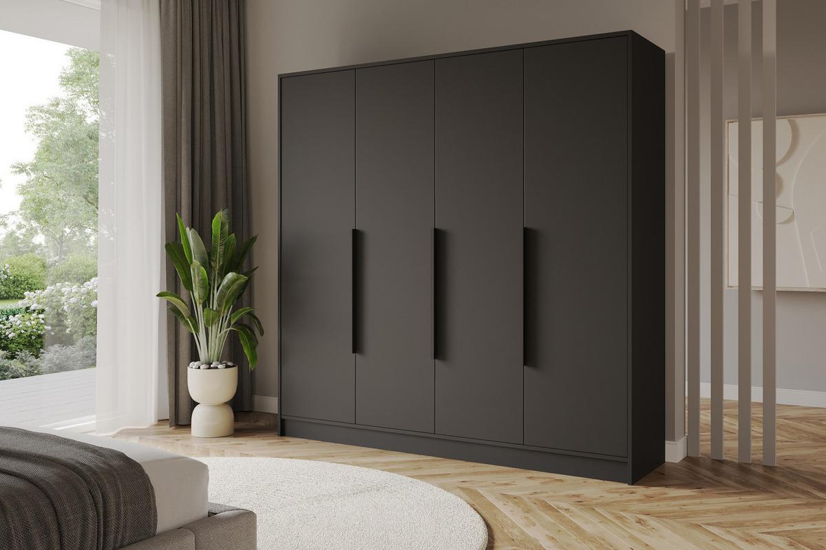 KLEIDERSCHRANK - PORTO - 200 - Schwarz - Schwarz, Holzwerkstoff (200/200/51cm) - ALTDECOR