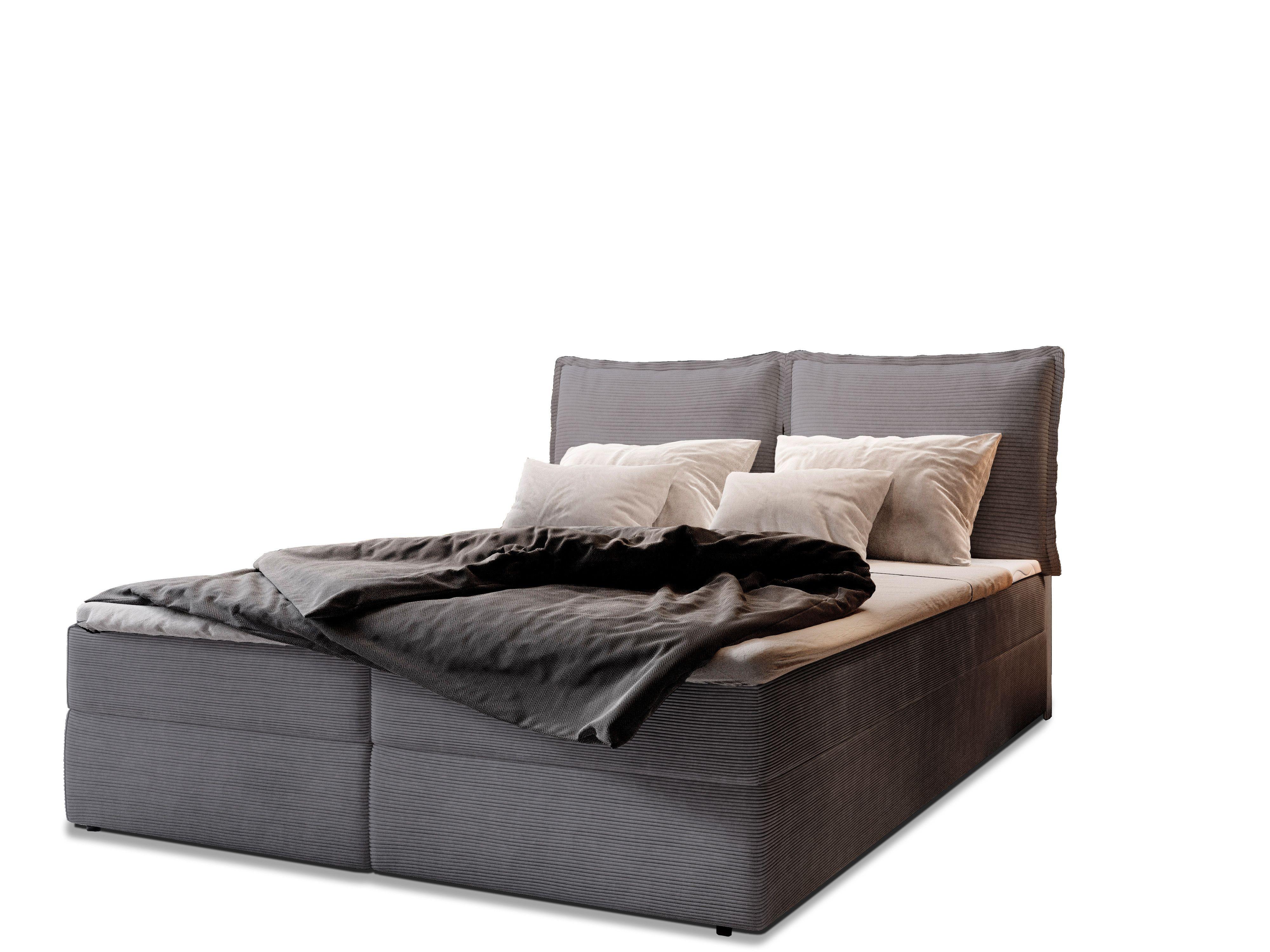 BOXBETT LENTE 160x200 cm mit Matratze und Topper - Dunkelgrau - Dunkelgrau, Holz (160/200cm) - MASSENO
