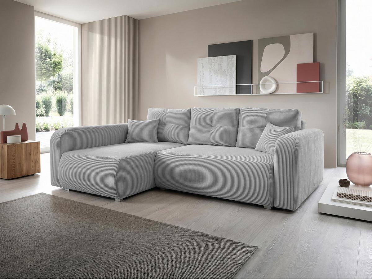 ECKSOFA Viena Cord, Seite: Links - Silberfarben/Hellgrau, Holz/Kunststoff (234/145cm) - MIRJAN24