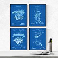POSTER Set mit 4 Blau PATENTEN Schreibmaschinen A4 Schwarzer Rahmen - Schwarz, Papier (29.7/3cm) - Nacnic