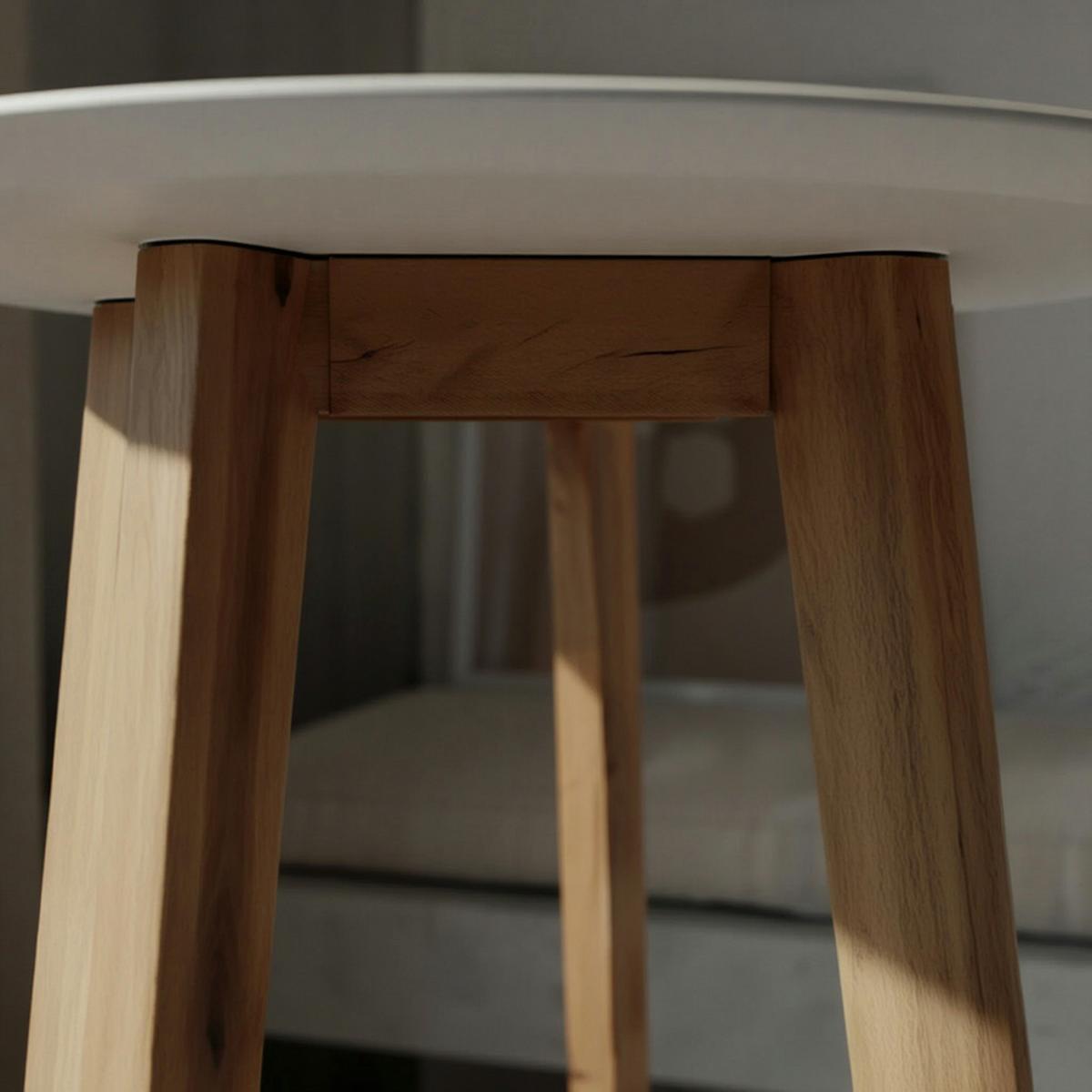 BARTISCH – Skandinavisch, Eiche, rund, 50 kg Belastbarkeit - Weiß/Braun, Eichenholz/Holz (60/60/110cm) - KADIMA DESIGN