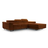 ECKSOFA GIULIO Orange Velours-Stoff mit Schlaffunktion - Orange, Holz (280/203cm) - MASSENO