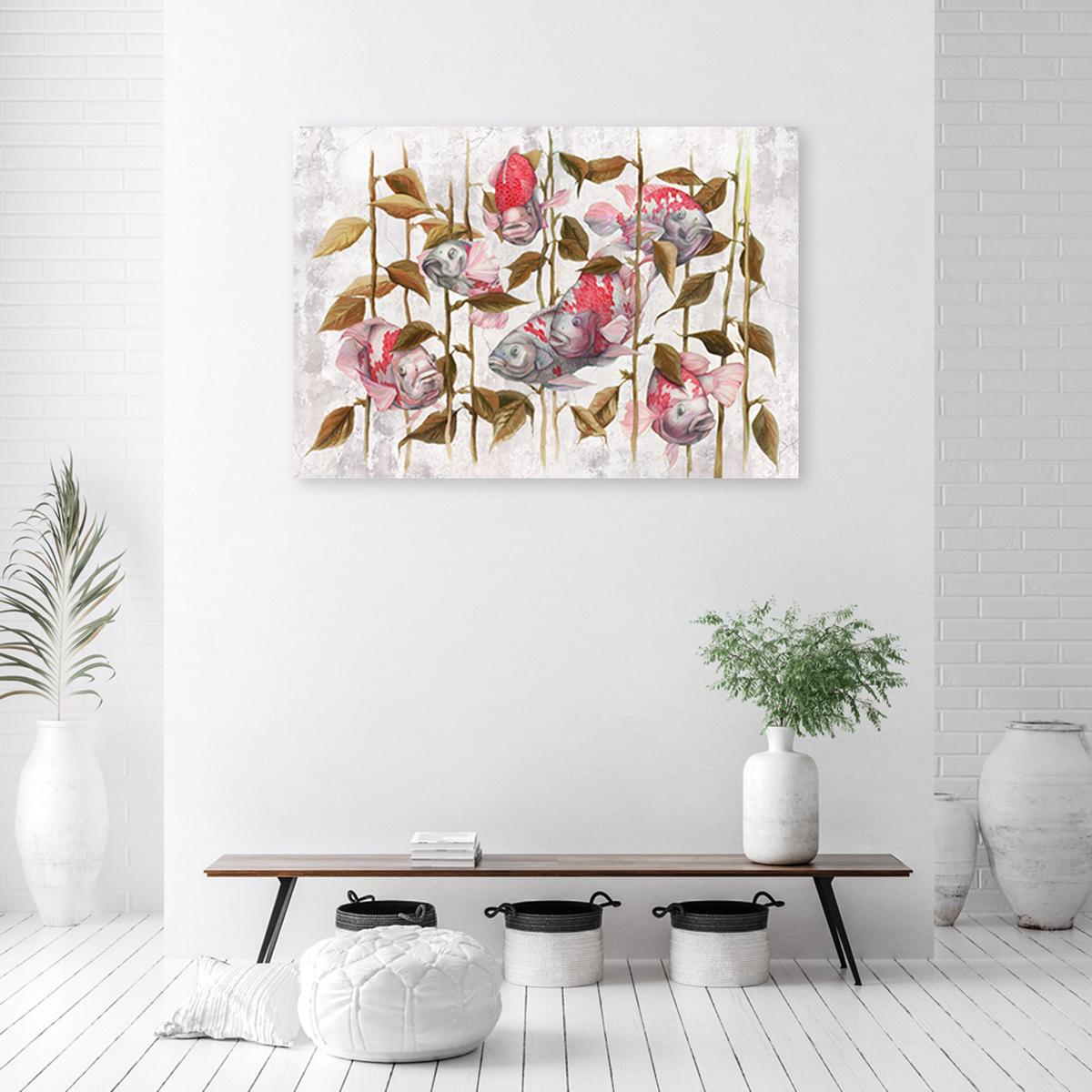 WANDBILD bunte koi karpfen - Pink, Textil (60/40cm) - Feeby