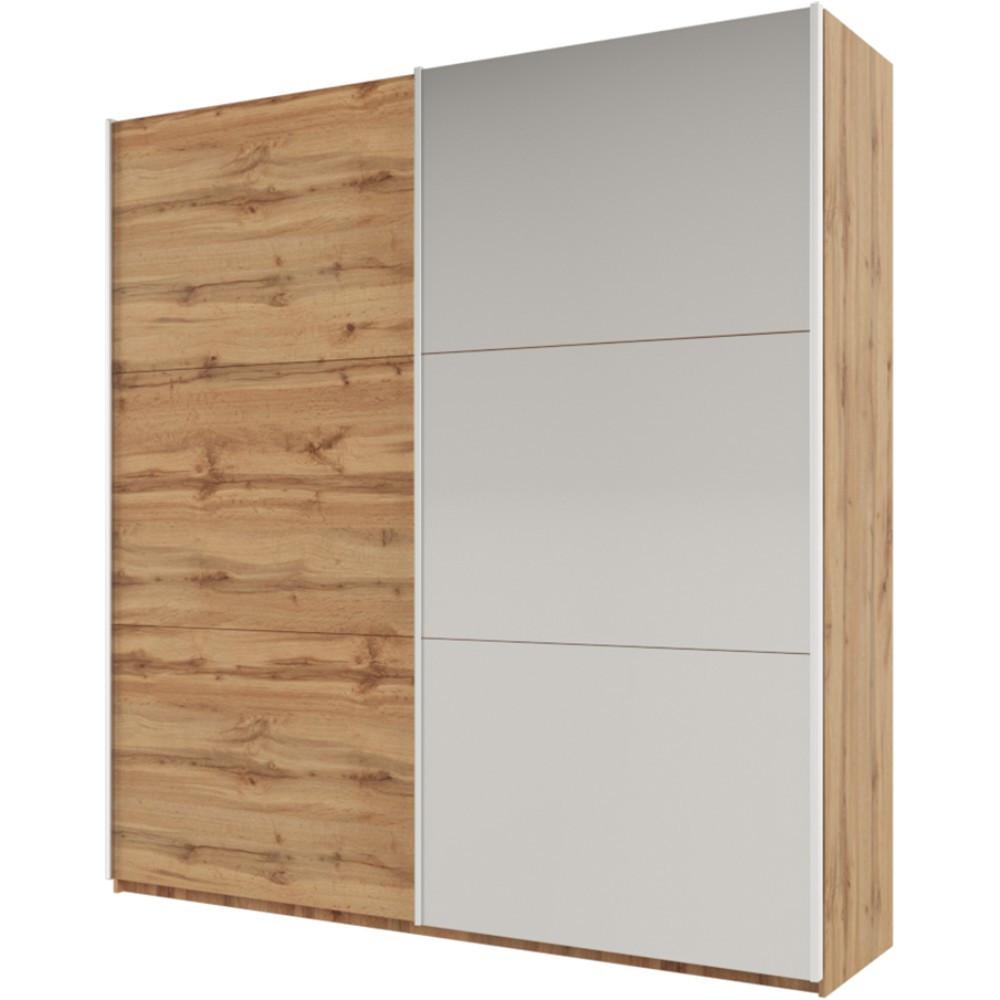 SCHWEBETÜRENSCHRANK Rossa mit 2 Türen und Spiegel, 225 cm, eiche Wotan - Eiche Wotan, Holzwerkstoff (225/244/65cm) - Beautysofa