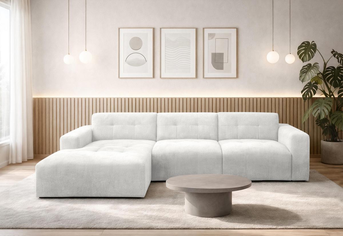 ECKSOFA L Form Corlu Weiß 310/165/78 cm – stilvolle kleine Eckcouch Links - Schwarz/Weiß, Kunststoff/Textil (310/165cm) - AX Living