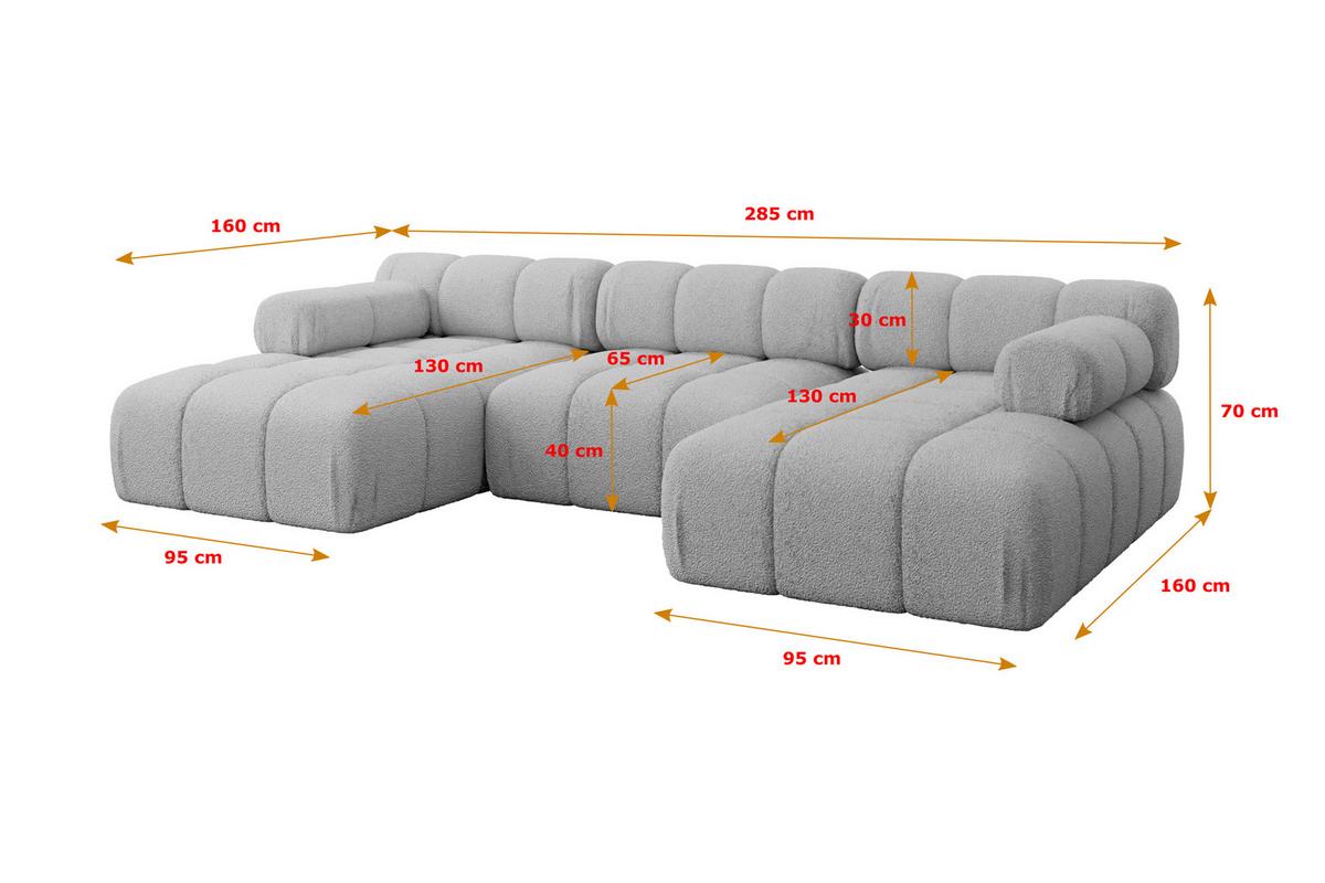 WOHNLANDSCHAFT modulares Sofa Tesso-U1 - 285x160x70 cm Hellgrau Bouclé - Hellgrau, Holzwerkstoff/Textil (285/70/160cm) - ALTDECOR