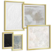 BILDER SET 5er Set - 50x50 cm & 20x30 cm & 40x60 cm Goldrahmen - Steintexturen - Goldfarben, Kunststoff (40/60cm) - TULUP