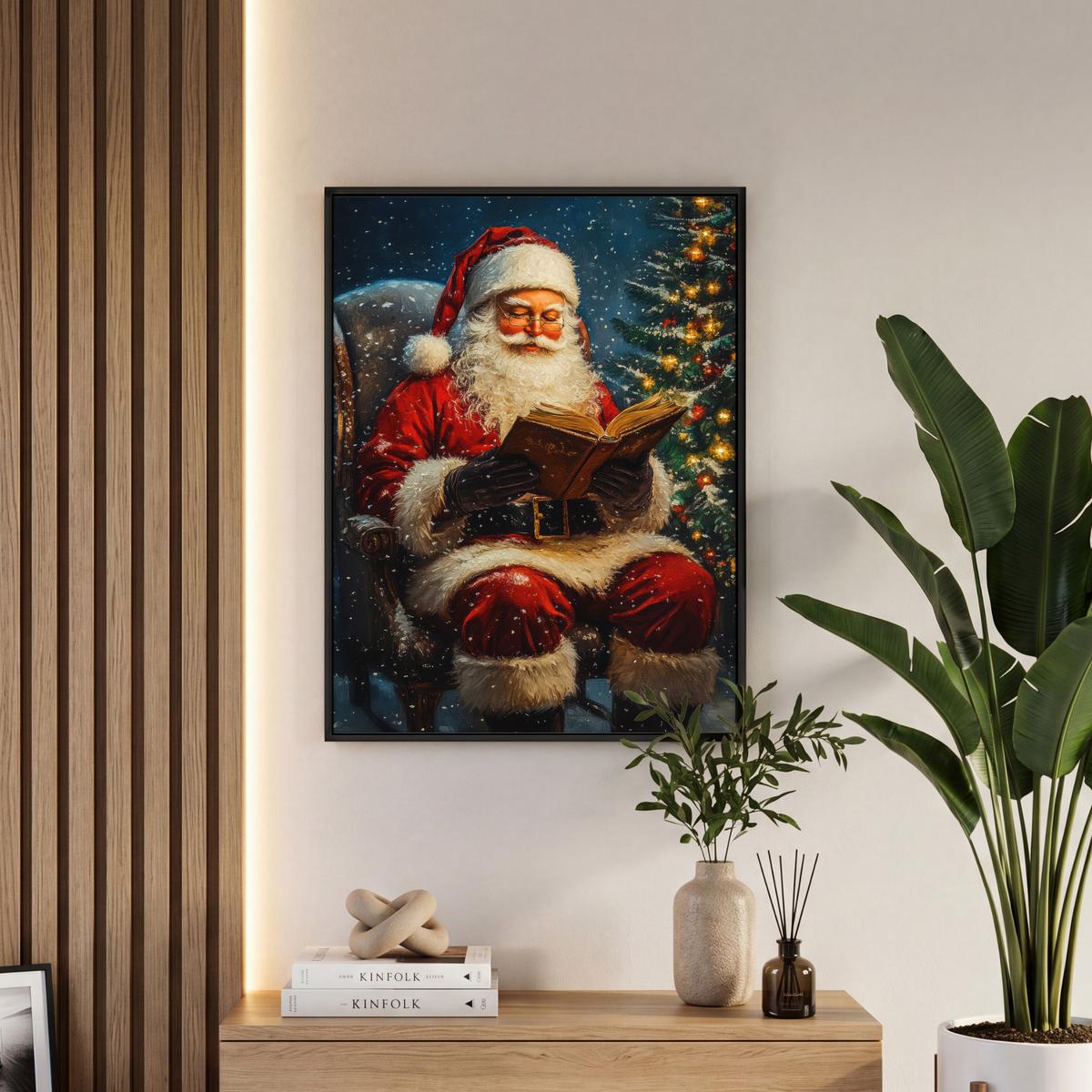 LEINWAND Bilder mit Rahmen - Weihnachtsmann - Weihnachten - Winter - Weihnachtsbaum - 50x70 - Bordeaux, Textil (50/70cm) - MuchoWow