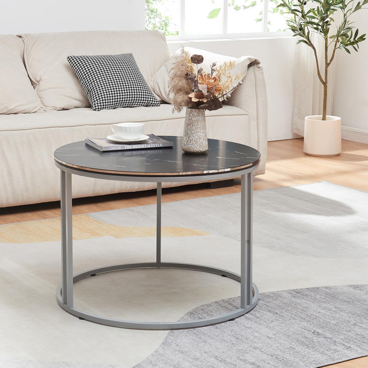 COUCHTISCH Aulum 70/70/50 - Silberfarben/Schwarz, Holzwerkstoff/Metall (70/70/50cm) - [en.casa]