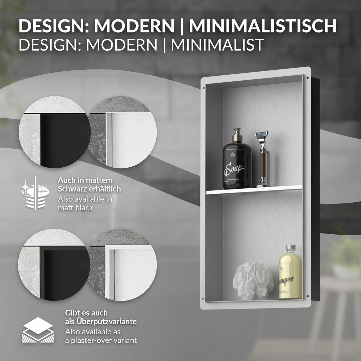 DUSCHNISCHE Silber 30/60 cm - Silberfarben, Metall (30/60/10cm) - LuxeBath