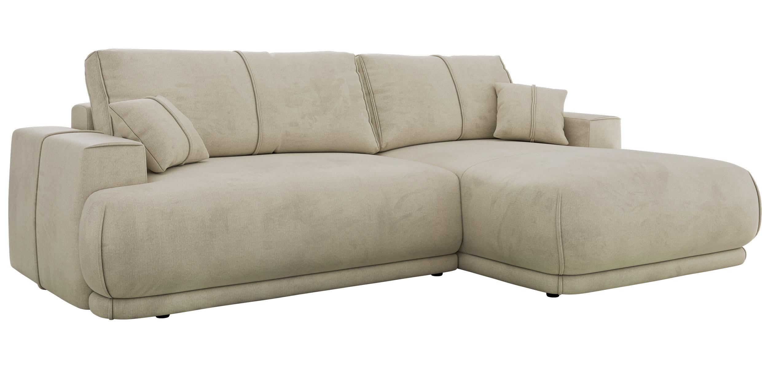ECKSCHLAFSOFA RINA L Beige Velvet - rechts - Beige/Schwarz, Kunststoff/Textil (172/266cm) - MKS