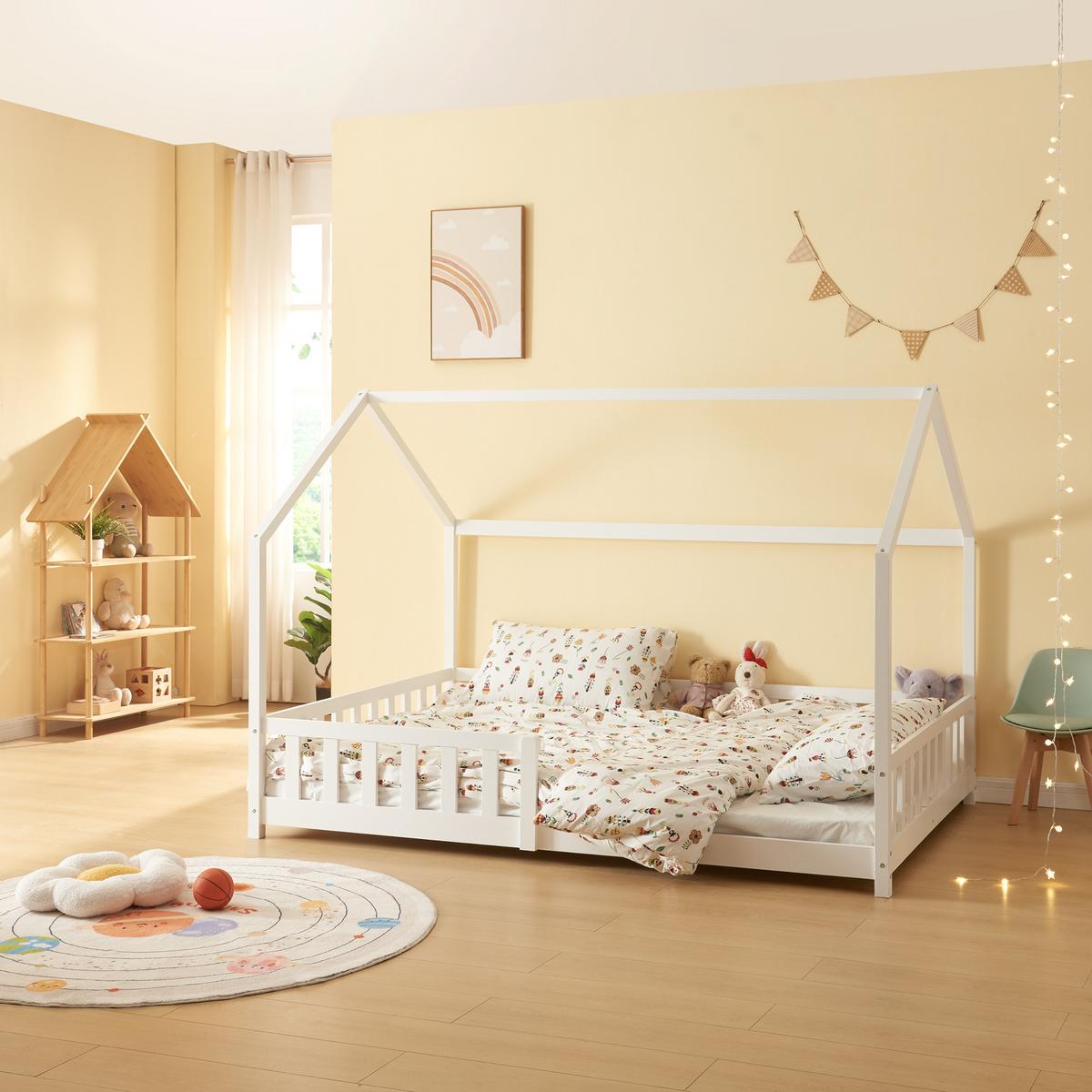 HAUSBETT Hesel - Weiß, Holz (120/200cm) - [en.casa]