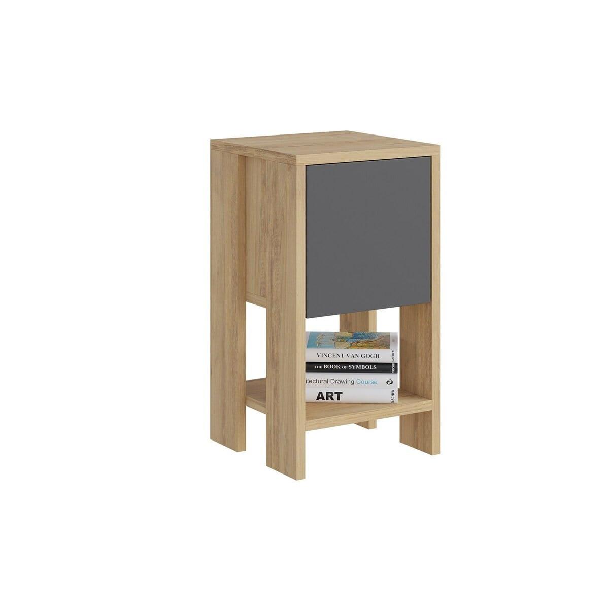 NACHTTISCH 1 Tür aufklappbar Ema 30/30/55 cm - Eichefarben/Anthrazit, Holzwerkstoff (30/55/37.5cm) - Calicosy