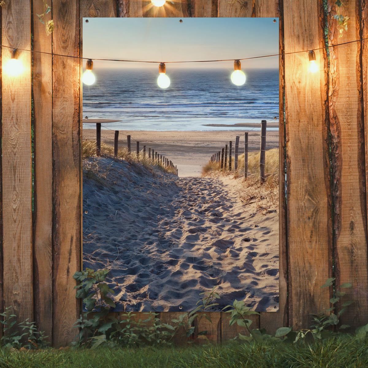GARTENPOSTER Strand - Meer - Niederlande - Dünen - Sonne Bild 120x180 cm - Sandfarben, Kunststoff (120/180/0.2cm) - OnlyWow