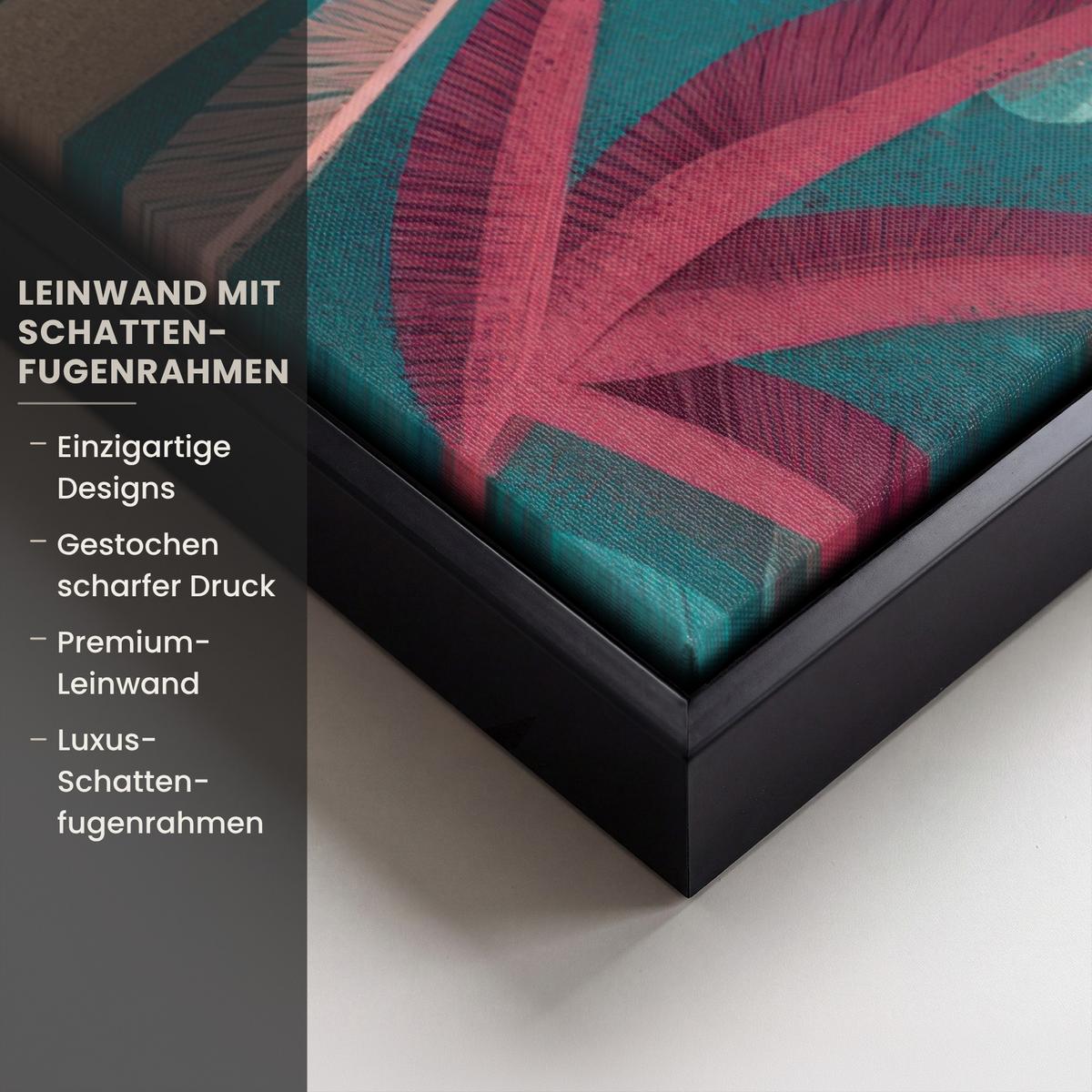 LEINWAND Bilder mit Rahmen - Kakadu - Tropische Blätter - Zweig - 40x60 - Petrol, Textil (40/60cm) - MuchoWow