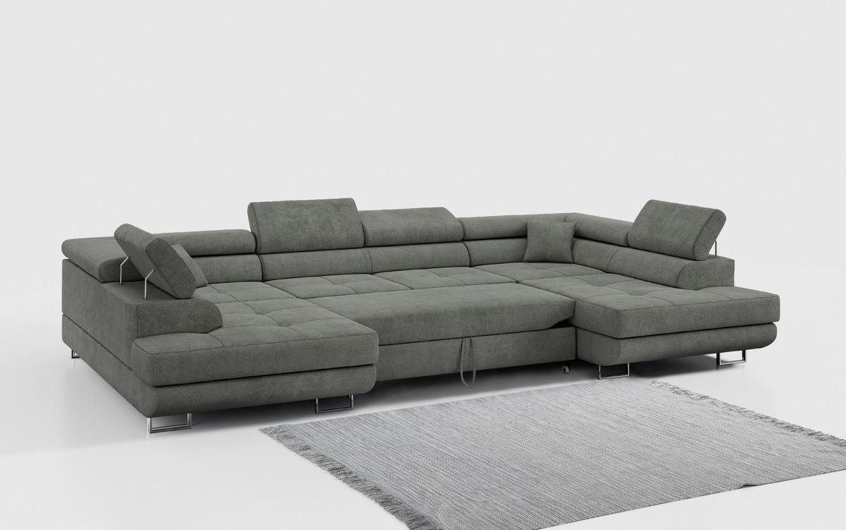 WOHNLANDSCHAFT GUSTAW U Grau Struktur - Silberfarben/Grau, Textil/Metall (340/55/205cm) - MKS