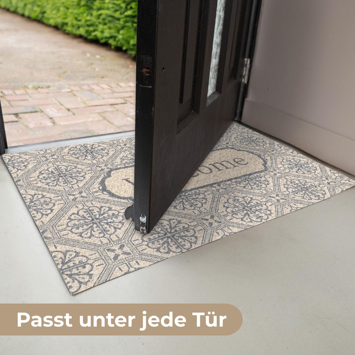 FUSSMATTE Willkommen - Klassisch - Grau Flurteppich 60x40 cm - Beige, Kunststoff (60/0.4cm) - MuchoWow