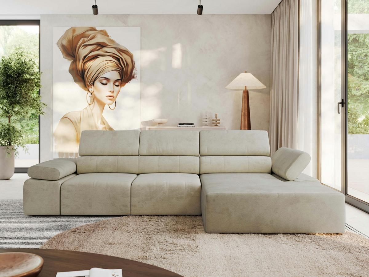 ECKSOFA RILASSO L Beige Velvet - rechts - Beige/Schwarz, Kunststoff/Textil (174/296cm) - MKS