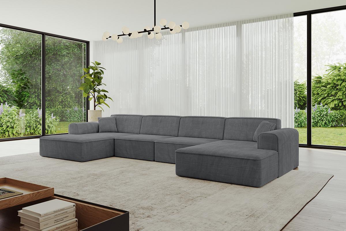WOHNLANDSCHAFT IREA-U2-v3 - 386x165x77 cm Duneklgrau - Dunkelgrau, Holzwerkstoff/Textil (386/77/165cm) - ALTDECOR