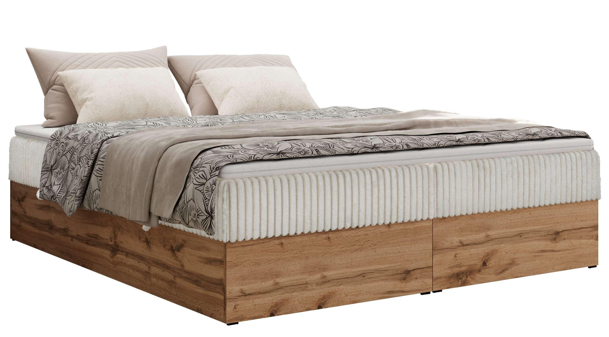 BOXBETT WOOD ZERO 160/200 - Beige Cord - H3 - Topper Visco - Beige, Textil (160/200cm) - MKS