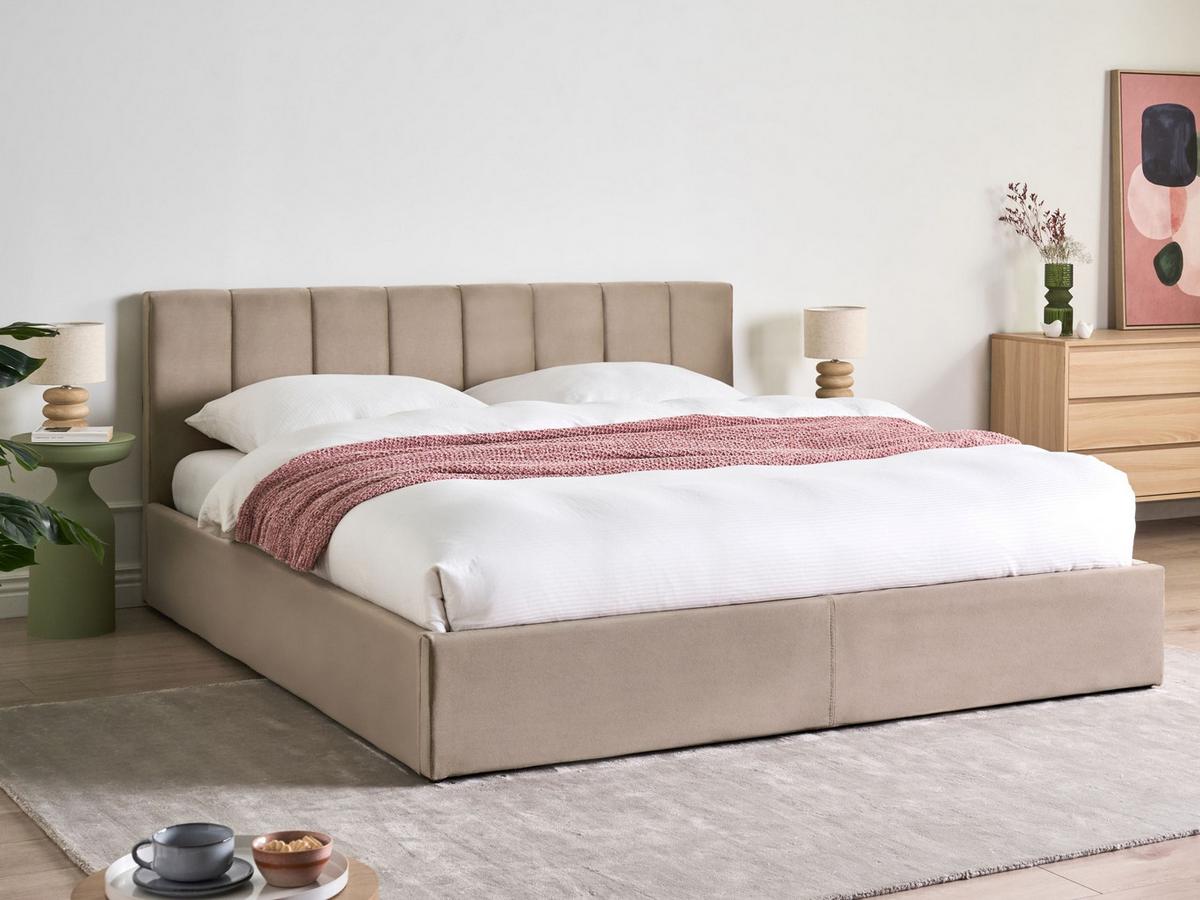 BETT mit Stauraum 180/200 cm Samtstoff Taupe Dreux - Taupe, Textil (180/200cm) - Beliani
