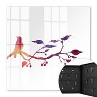 SCHLÜSSELBOX Schwarz 30x30 cm- Türöffnung nach rechts - Ein Ast mit einem Vogel - Rot, Metall (30/30/5cm) - TULUP