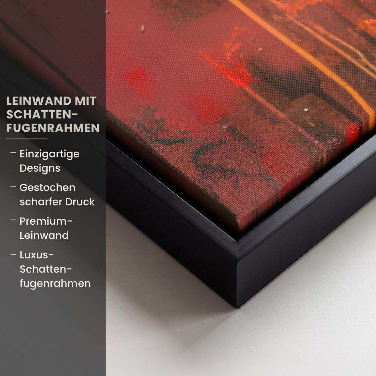LEINWAND Bilder mit Rahmen - Straßenkunst - Liebe - Graffiti - Kunst - Banksy - 90x90 - Orange, Textil (90/90cm) - MuchoWow