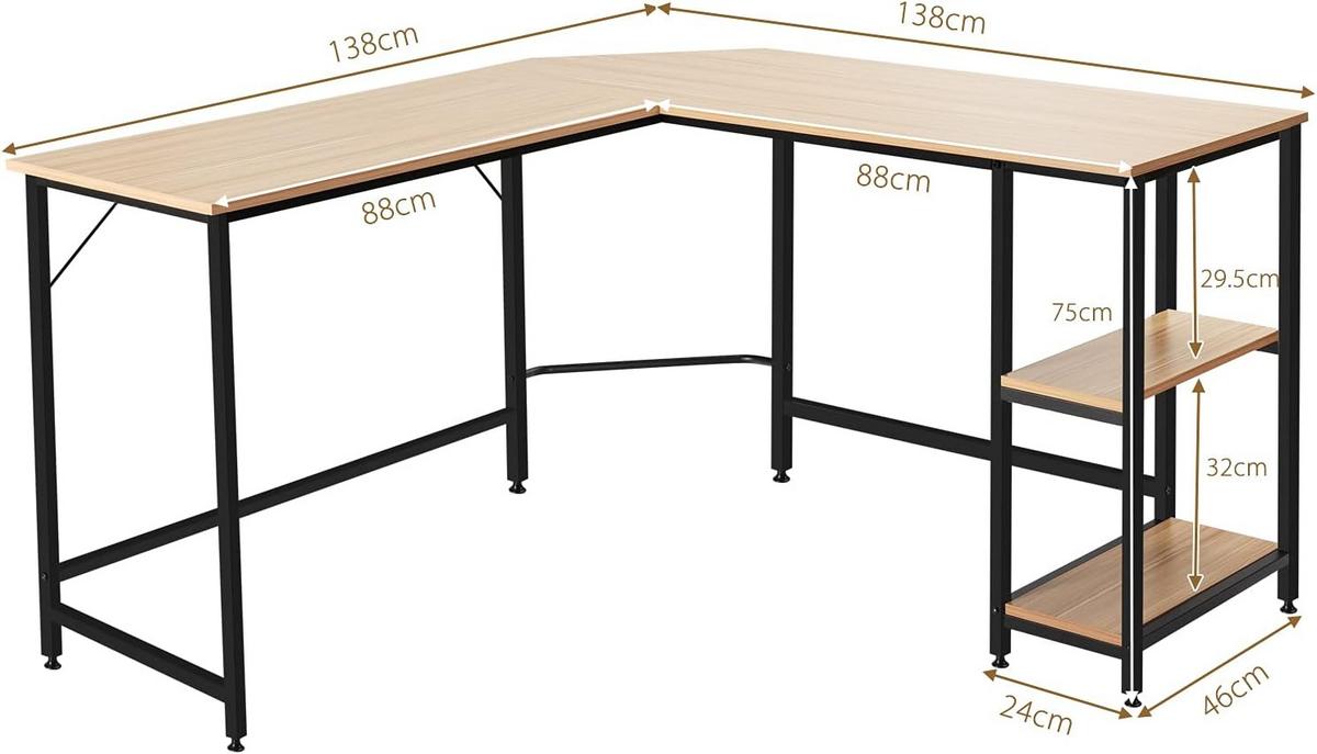 COMPUTERTISCH Natur - Naturfarben, Holzwerkstoff (138/138/75cm) - COSTWAY