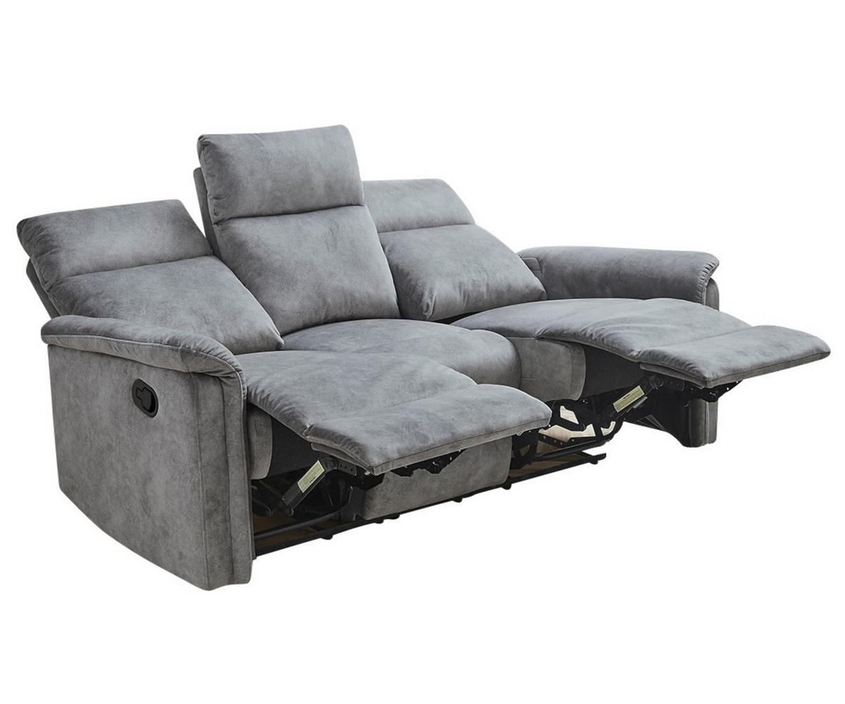 3-SITZER-RELAXSOFA Federkern, Liegefunktion verstellbar durch halbautomatische Relaxfunktion B180/T90/H100 cm, Velours Vintage Grau / 15128 - Hellgrau/Schwarz, Textil (180/100/90cm) - luma-home