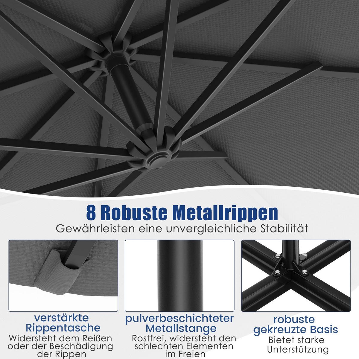 SONNENSCHIRM Grau - Grau, Kunststoff (300/300cm) - COSTWAY