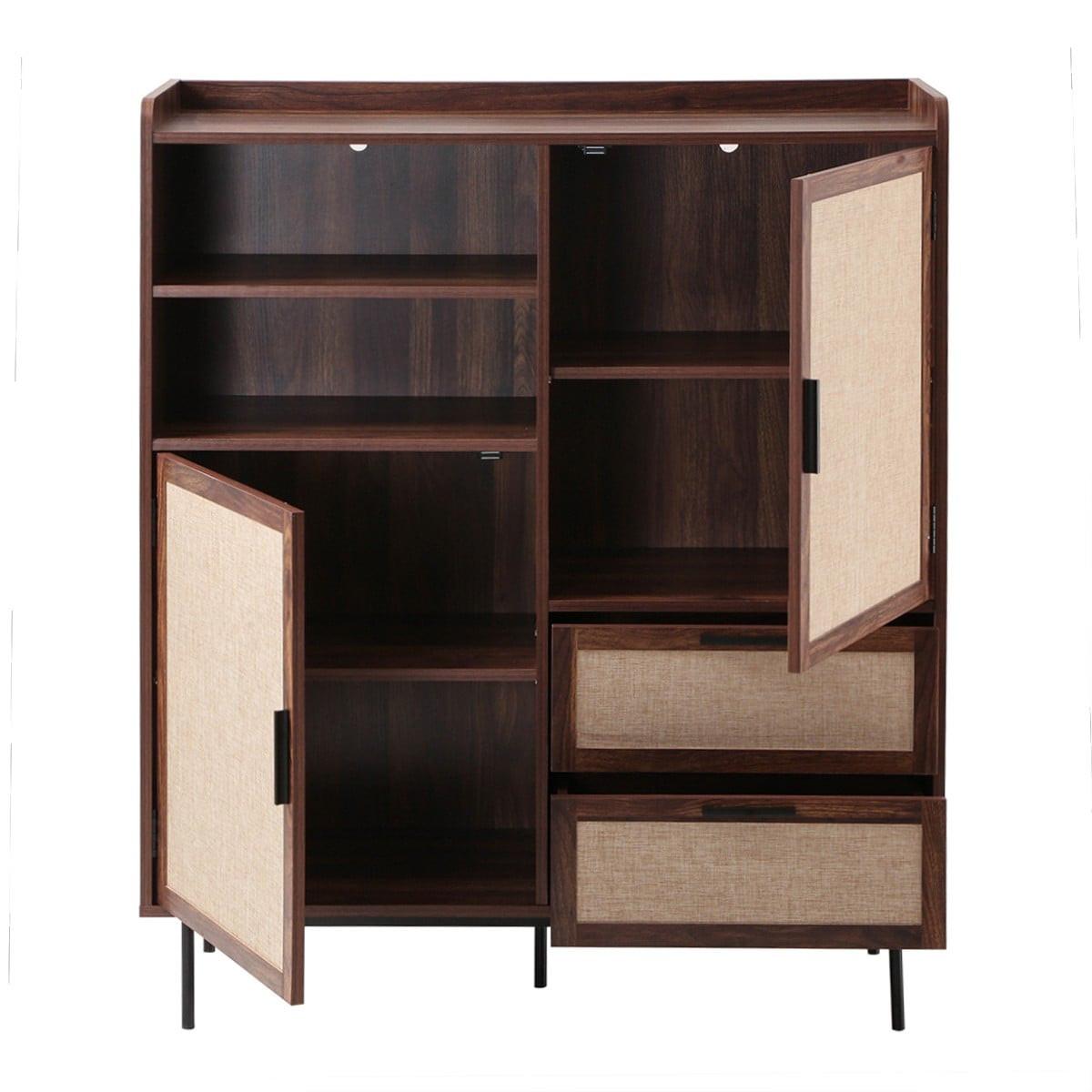 HIGHBOARD 2 Türen 2 Schubladen aus Textil und Walnuss-Dekor 120/40/80 cm - Nussbaumfarben, Holzwerkstoff (39.5/120/47cm) - Calicosy