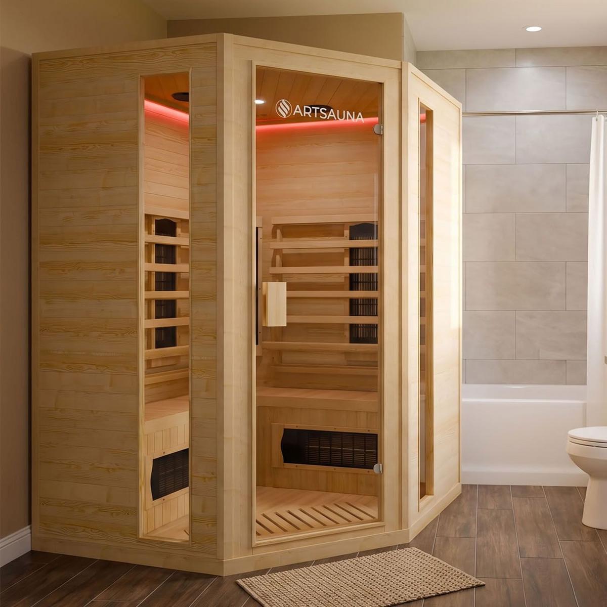 INFRAROTKABINE Nyborg E150K mit Keramik-, Flächenstrahler & Hemlockholz - Naturfarben, Holz (150/190/150cm) - Artsauna