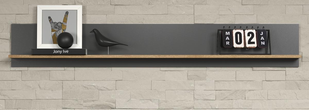 WANDBOARD grau, Evoke Eiche, Wandregal 167 x 25 cm - Eichefarben/Grau, Holzwerkstoff (167/25/18cm) - Top.Furn