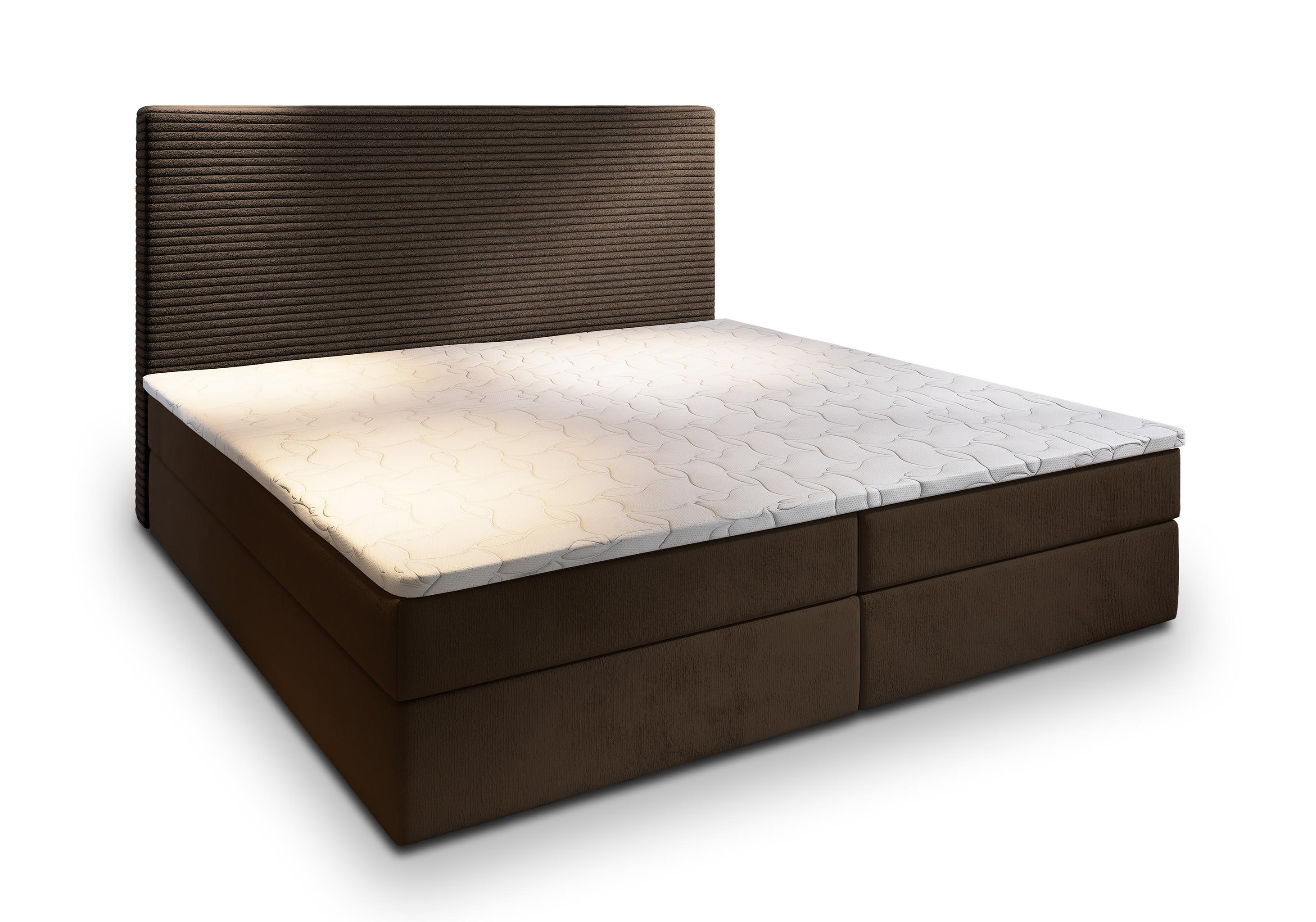 BOXBETT GIARRO 160x200 cm mit Matratze und Topper - Braun - Braun, Holz (160/200cm) - MASSENO