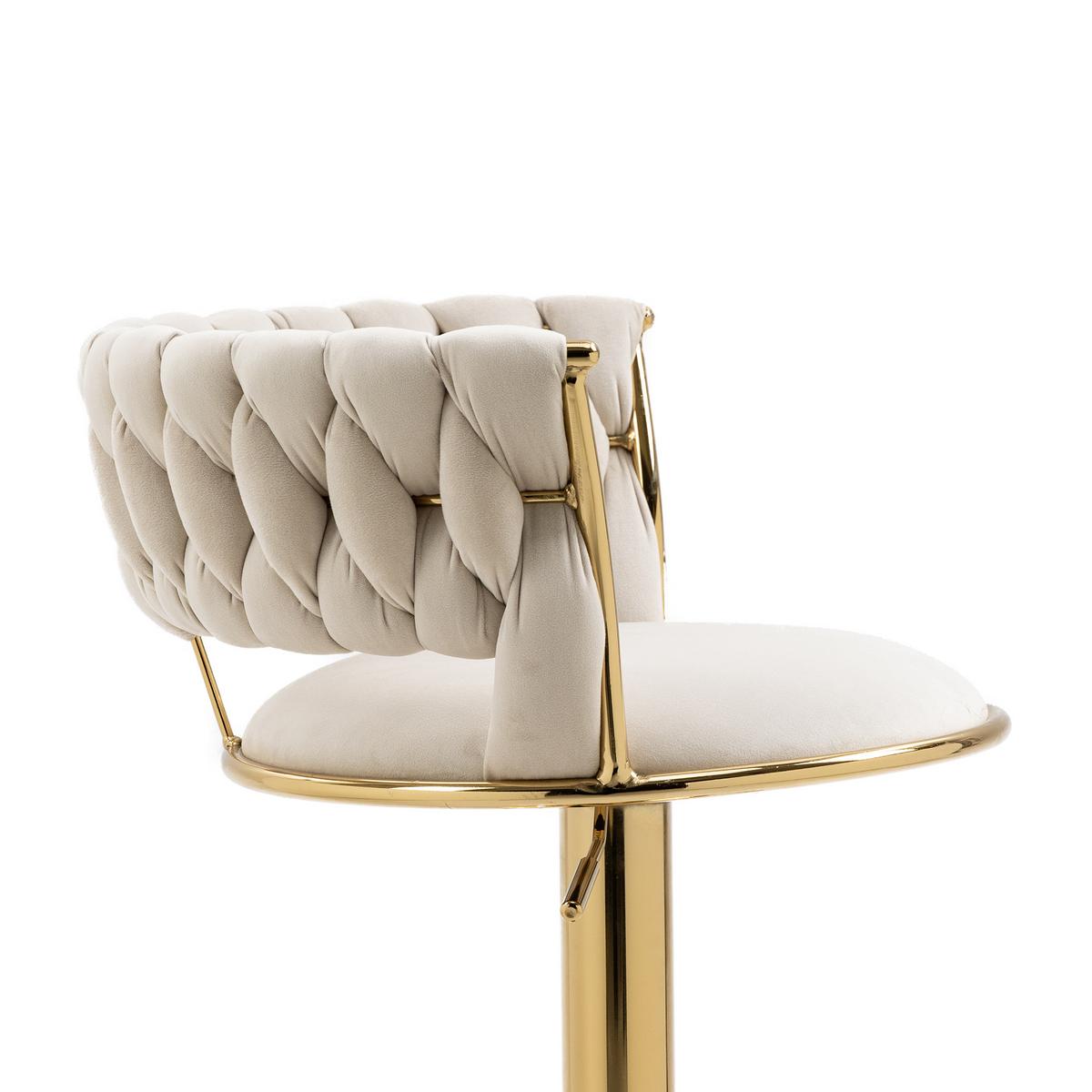 BARHOCKER samt höhenverstellbar 2er set goldfuß - Creme, Textil (54/78/46cm) - Urban Meuble