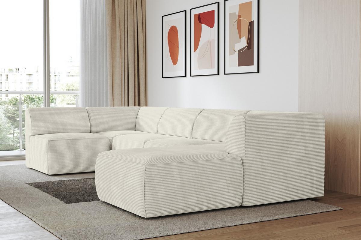 WOHNLANDSCHAFT Ottomane Rechts MOVO-L 345x180x78 cm Cream Cord - Creme, Holzwerkstoff/Kunststoff (180/78/345cm) - ALTDECOR
