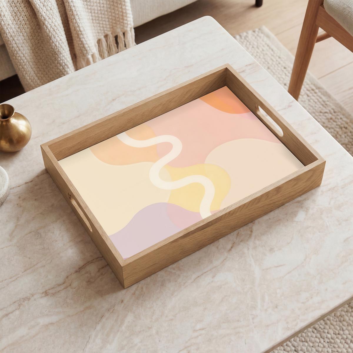TABLETT Gewellte Formen - Abstrakt - Pastell 40x30 cm - Beige, Holz (40/5/5cm) - OnlyWow