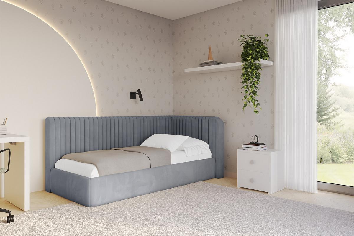 EINZELLBETT Jugendbett mit Bettkasten und Matratze H3/H4, Links - AURY 90x200 Grau - Grau, Holzwerkstoff/Textil (90/200cm) - ALTDECOR