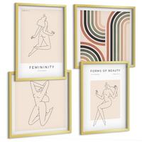 BILDER SET 4er Set - 50x50 cm & 40x60 cm Goldrahmen - Weibliche Silhouetten auf Plakaten - Goldfarben, Kunststoff (50/50cm) - TULUP